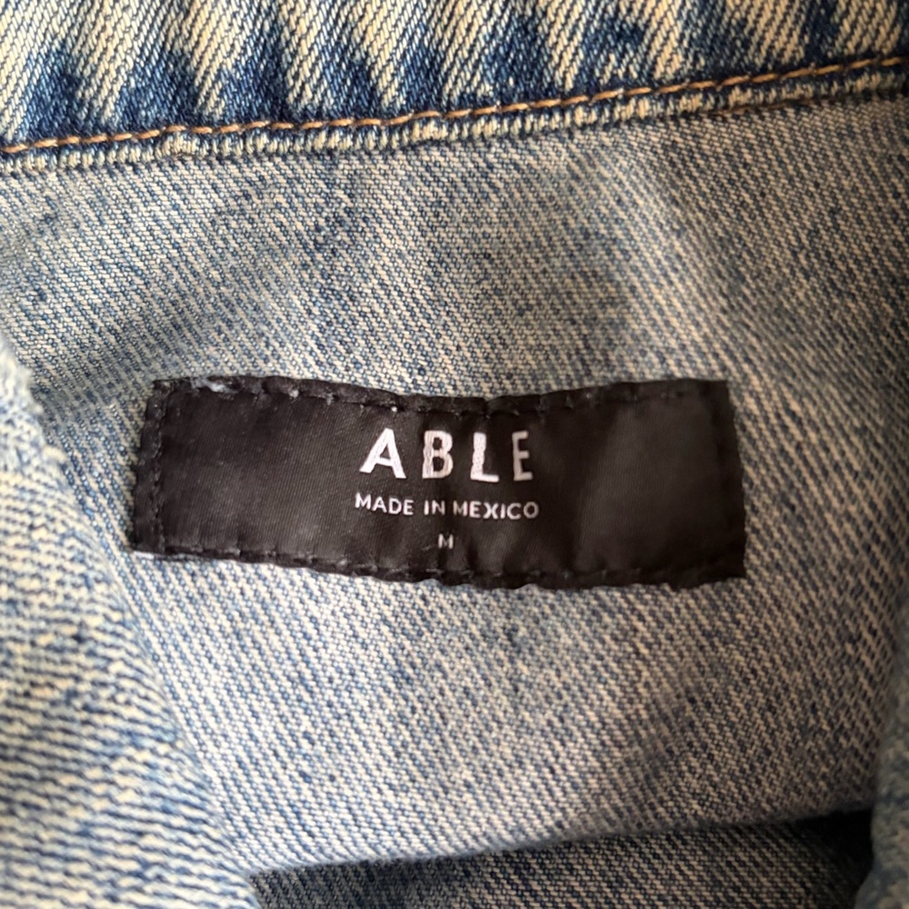 ABLE Women's Merly Denim Trucker Jacket Distressed Blue Closet Staple Sz Medium - Picture 4 of 14